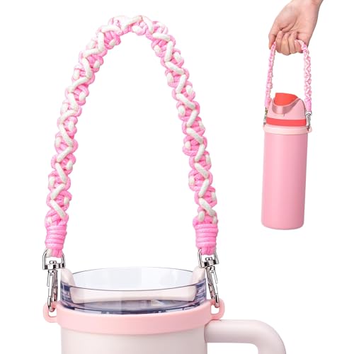 Water Bottle Handle Strap for Stanley Cup, Owala and Most 12-40oz Bottles - color: Pink