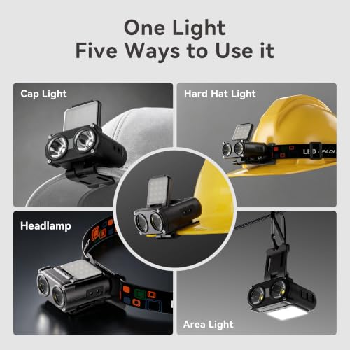 Hopedone 2-in-1 Rechargeable Headlamp & Hat Light, 800LM Clip-On Cap Light - color: Black