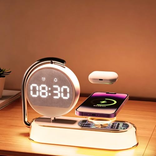 IHAO 4in1 Multifunctional Smart Alarm Clock with Wireless Charging Bright Adjustable Night Light 15W Fast Charger for Phone & Earbuds, 3 Group Alarms, Touch Control for Bedside Table-W001 White - color: Wireless Charger Alarm Clock W001 White