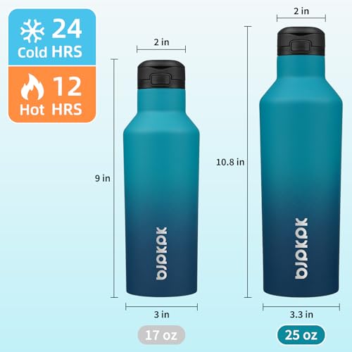 BJPKPK 25oz Insulated Thermal Water Bottle, Straw & Handle, Stainless Steel - color: Indigo Black, size: 25 Ounces