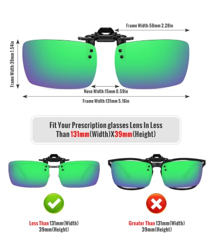MEETSUN Polarized Clip On Sunglasses for Men Women, Fit Over Glasses - color: 1pack-green Mirror Lens