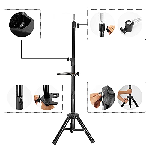 ZQIAN BEAUTY 55 Inch Heavy-duty Wig Head Stand, Adjustable Metal Mannequin Head Stand Tripod For Hairdressing Training Head, Wig Stand Tripod with Tool Tray (Black, Mannequin Head Not Included) - color: Black, size: 55 Inch
