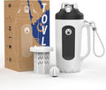 32oz Insulated Water Bottle Multi-Function Sports Jug with Handle & Magnetic Blender - Leak Resistant for Baseball Football Gym & Outdoor Activities (Classic White & Carbon Black) - color: Classic White & Carbon Black