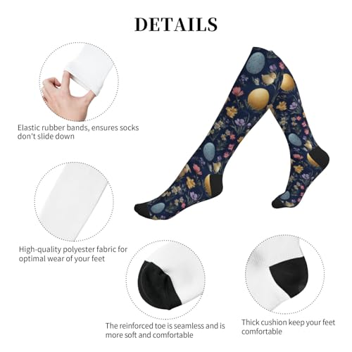 FREEHOTU Compression Knee High Socks for Women/Men Circulation 15-20 Mmhg - color: Easter Eggs Lambs