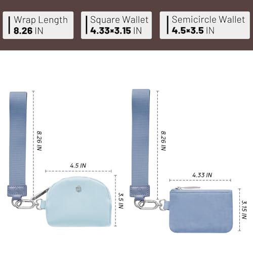 Keychain Wallet Mini Zip Around Wristlet Wallets for Women Detachable Dual Pouch Wristlet Portable Coin Purse Small Wallets - color: Navy+Light Blue