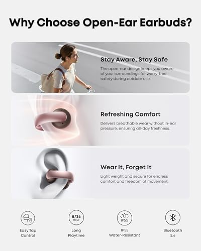 Soundcore AeroClip by Anker Open Ear Earbuds, Clip On Earbuds, Open Ring - color: Rosy Brown
