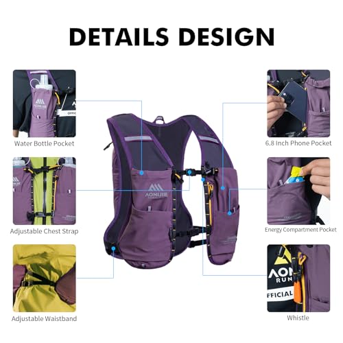 AONIJIE Running Hydration Vest for Women Men 8L Hydration Backpack Hiking - color: Purple