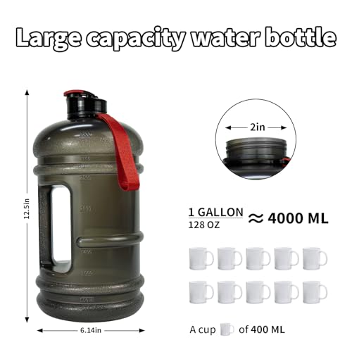 TOOFEEL 1 Gallon Water Bottle,Leakproof,BPA Free,Dishwasher Safe,128 oz Large Water Jug wiht Handle,Travel & Camping & Sports & Gym Water Bottle For Men and Women - Transparent Black - color: Transparent Black, style: 128 oz water bottle