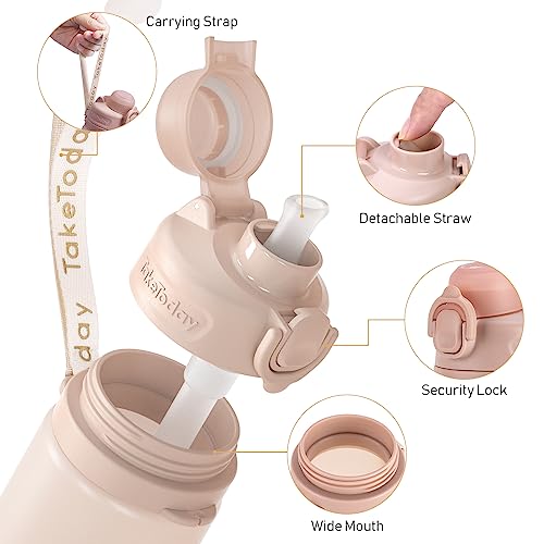 TakeToday Collapsible Water Bottles 21oz (600mL), Foldable Platinum Silicone Travel Water Bottle with Straw & Carry Strap, Leak-Resistant Screw Lid, Wide Mouth, BPA-Free for Hiking, Camping, Travel - color: Desert Sand