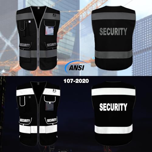 TCCFCCT Security Vest for Security Guard 9 Pockets Safety Vest, Black L - color: Black-bison 09, size: Large