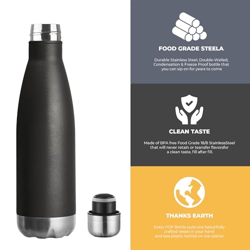 MEWAY 17oz Sport Water Bottle 12 Pack Vacuum Insulated Stainless Steel Leak-Proof Double Wall Cola Shape Water Bottle,Keep Drinks Hot & Cold (Black,12 Pack) - color: Black