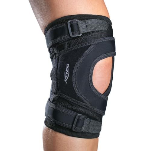 DonJoy Tru-Pull Lite Knee Brace for Patella Instabilities & Dislocations with Bifurcated Strap & Dual-Durometer Buttress | Black | RIGHT LEG, Medium - size: Medium, style: Right Leg