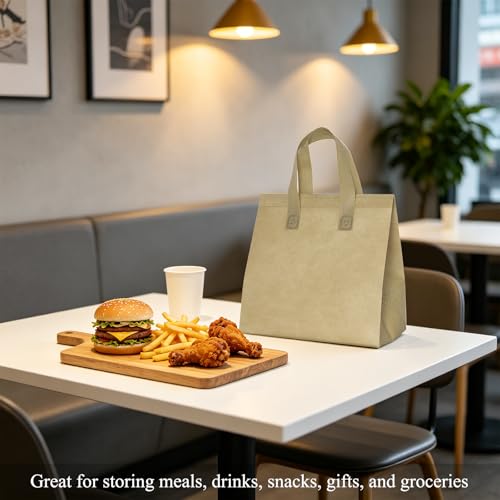 12 Pack Disposable Insulated Lunch Bags - Thermal Cooler Take Away Bag for Food Delivery Coffee Milk Tea Hot Cold Drink - color: Khaki, size: 9.45"(H) x 9.45"(L) x 5.91"(W)