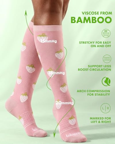 Bamboo Viscose Compression Socks for Women - color: Strawberry, size: Small-Medium