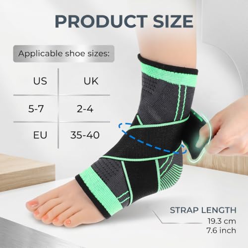 2Pcs Ankle Brace for Kids, Adjustable Ankle Support with Arch Support - size: Large