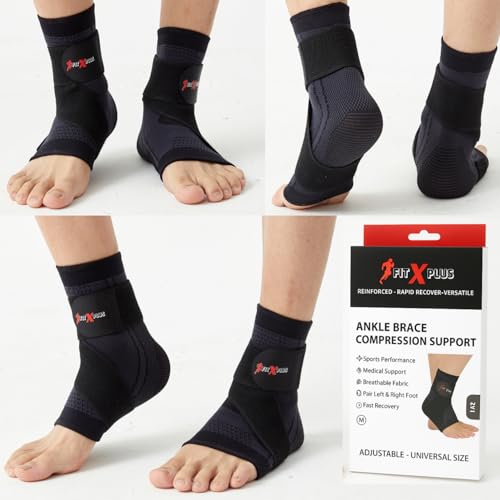 FIT-X-PLUS X-Large Ankle Brace for Men & Women (Pair) – Compression Ankle Support Sleeve for Sports, Running, Gym, Walking, Workout, Basketball & Daily Activities, Black - size: X-Large
