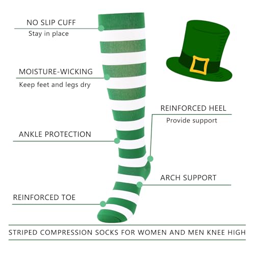 Junely Compression Socks for Women Knee High Striped Polka Dot Stockings - color: Green White