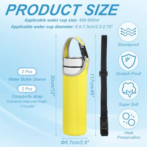 uxcell 2pcs Neoprene Water Bottle Sleeve, 15.5-20oz Insulated Water Glass Bottle Carrier Bag Collapsible Drink Bottle Sleeve Cover Holder with 2 Straps, Yellow - color: Yellow