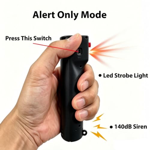 3-in-1 Pepper Spray Personal Alarm, 0.5oz 12ft UV Marking Dye Gel, 140dB Siren Red Strobe, Quick Accurate Aiming, Rechargeable Self Defense Safety Keychain, Refill Cartridge, Women Men College Student - color: Black