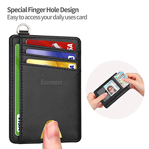 Slim Minimalist Front Pocket Wallet, RFID Blocking Credit Card Holder Wallet with Integrated D-Shackle for Men Women - color: Cowhide Black