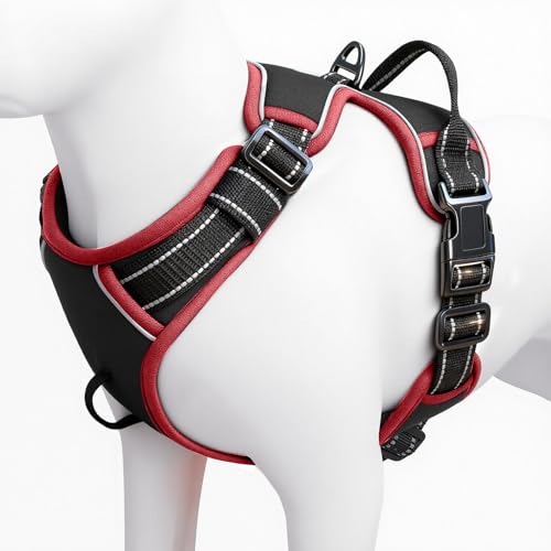 No Pull Dog Harness, No-Choke Soft Padded Reflective Dog Vest Harness with Front Clip & Top Handle, 2 Quick-Release Buckles, Adjustable for Small Medium Large Dogs - color: Black/Red, size: X-Small