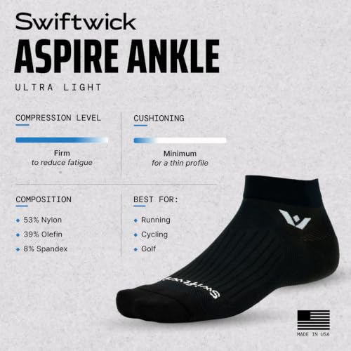 Swiftwick ASPIRE Ankle Socks, Running & Cycling, 3-Pack, Men & Women - color: White-circuit, size: Medium
