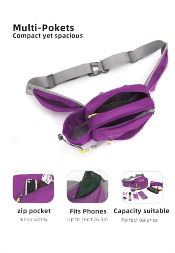 Lightweight Sports Fanny Pack with Bottle Holder,Waist Pack for Hiking,Running,Cycling & Outdoor Adventures (Purple) - color: Purple