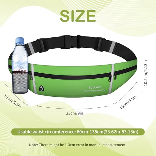 SooGree Running Belt Fanny Pack for Women Men Waterproof Waist Pack Runners Bag Slim Money Belt Phone Holder for Sports Hiking Traveling Adjustable Strap Workout Pouch Lightweight Walking Jogging - color: Green, size: 1192