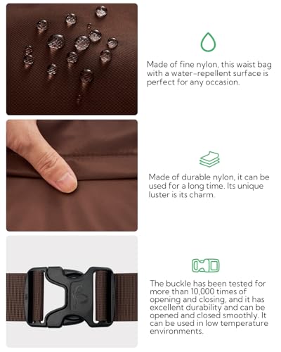 WATERFLY Fanny Pack Waist Bag: 2.5L Large 5 Zipper Pockets for Women Men - color: Brown