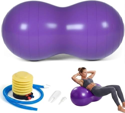 Peanut Ball for Kids Therapy,Anti-Burst Exercise Ball with Pump 90x45cm Yoga Ball Gym Quality Fitness Ball for Pregnancy Birth Exercise Physical Therapy, for Child Training, Women, Men - color: Purple