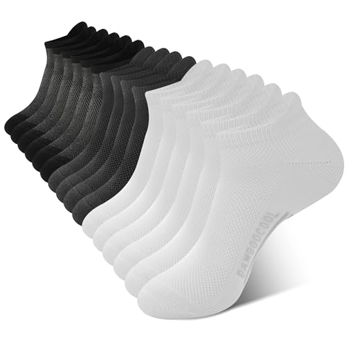 BAMBOO COOL Mens Athletic Ankle Socks Moisture Wicking Cushioned 8 Pack - color: 3*black/3*white/2*dark Grey, size: Large