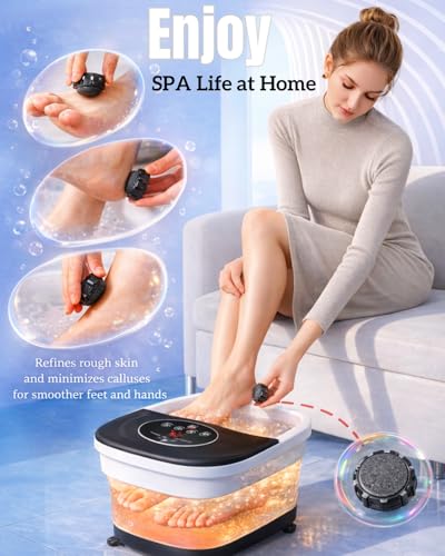 SPA4PIEDS Collapsible Heated Foot Spa Bath with Bubble, Foot Soaking Tub Featuring 8 Shiatsu Rollers, Pumice Stone and Built-in Timer for Mom, Dad and Foot Relaxation (Black) - color: Black