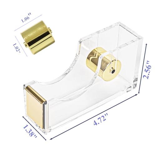 Gold Clear Acrylic Tape Dispenser Heavy-Duty Desk Tape Cutter for Daily Use - color: Gold