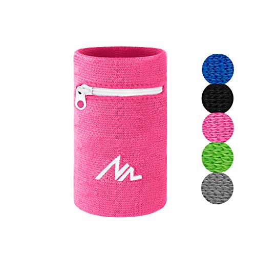 NEWZILL Wrist Wallet Wristband with Zipper for Men & Women, Cotton - color: Pink, size: Large