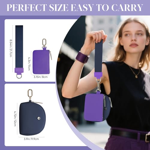 VUTUXA KeyChain Wallet Wristlet For Women Mini Zip Dual Pouch Coin Purse - color: purple+dark blue