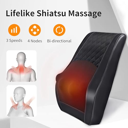 Boriwat Back Massager with Heat, 3D Kneading Massage Pillow for Back, Neck, Shoulder, Leg Pain Relief Deep Tissue, Gifts for Women Men Mom Dad - color: Black