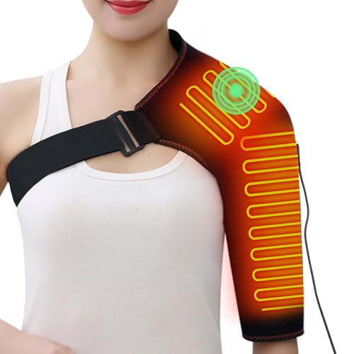 Heated Shoulder Brace with Massager Portable Electric Heating Pad - color: Left