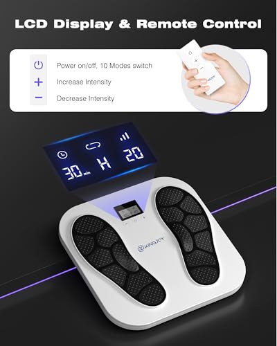 KINGJOY Foot Massager for Neuropathy, Rechargeable EMS TENS Foot Stimulator with 10 Modes 20 Intensities for Circulation Plantar Fasciitis & Swelling Pain Relief, Gifts for Women Men-White