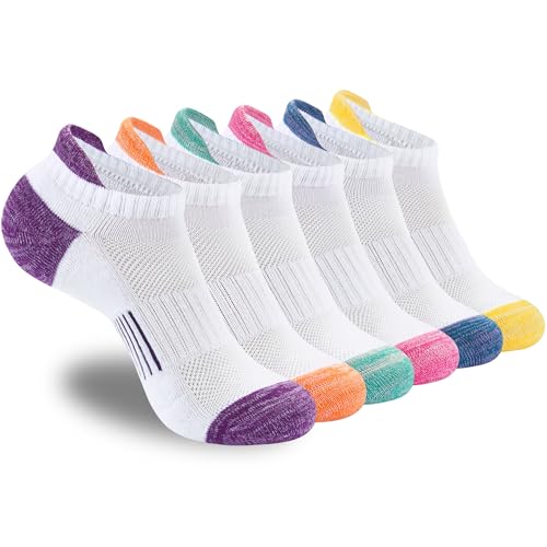 ATBITER Women's Ankle Socks Cushioned Running Athletic No Show Socks-6Pairs - color: 6pairs 6white-cute, size: 6-8