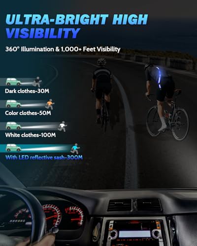 Fitense LED Reflective Belt Sash - 5 Lights Colors & 3 Light Modes High Visibility Night Safety Belt, Rechargeable Light Up Running Gear Adjustable Vest Straps for Runners Walkers Men Women - color: Blue, style: Pouch