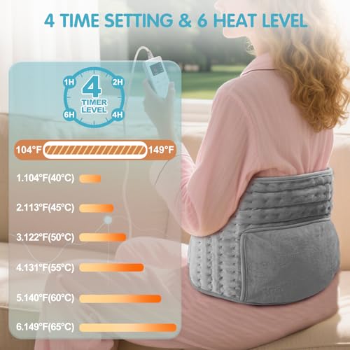 COCOBELA Heating Pad for Back, 12x24 Pad+20" Belt, Gray, Men & Women Gift - color: Gray