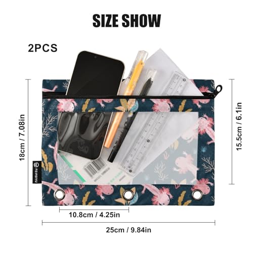 Axolotl Pencil Pouches for 3 Ring Binder 2 Pack - color: Axolotl