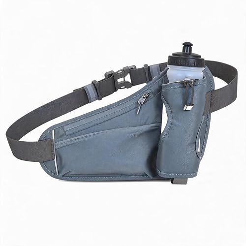 Waterproof Hydration Belt Waist Pack with Water Bottle Holder, Adjustable Running Fanny Pack for Hiking, Walking, Cycling & Outdoor Sports (灰色) - color: grey