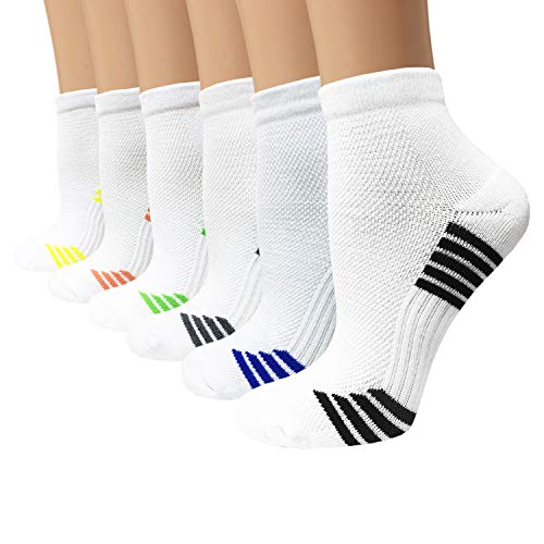 Sooverki Copper Compression Socks Women and Men 6 Pairs - Circulation Arch Support Plantar Fasciitis Running Ankle Socks - color: A8 - 6 White, size: Large-X-Large