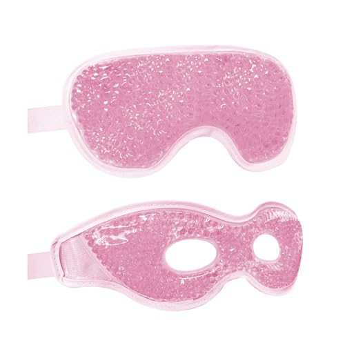 Cooling Eye Mask with Gel Bead 2 Pack Gel Eye Mask Cold Eye Mask for Relaxtion,Puffy Eyes Reusable Cold & Warm Compress for Puffiness,Dry Eyes,Headaches,Migraines,Stress Relief,Post Surgery - color: Pink-full&hole