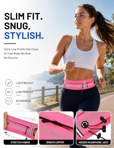 MIER Running Belt for Women & Men, Fanny Pack with Marathon Bib Clip, Pink - color: Pink