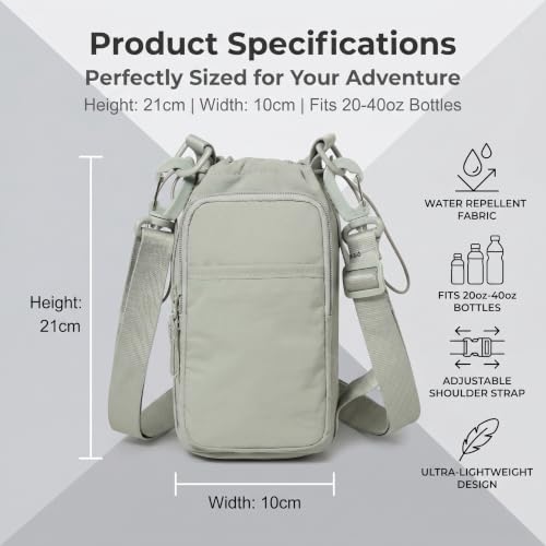 Water Bottle Holder with Strap, Crossbody Sling Bag for Walking Hiking - color: Pale Green