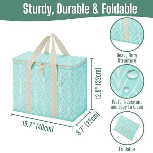 VENO 2 Pack Insulated Grocery Bags, Hard Bottom, Evergreen - color: Evergreen, size: 15.7"W x 12.6"H x 8.7"D - 2 Pack
