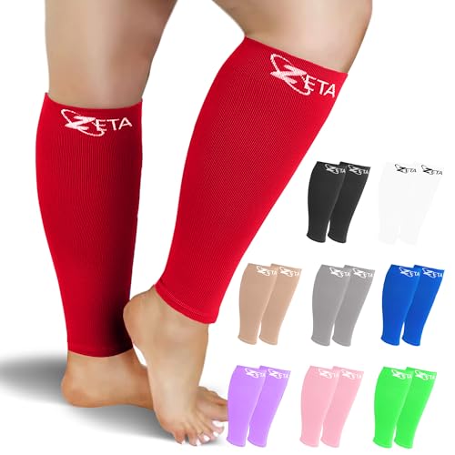 Zeta Wear Plus Size Calf Compression Sleeves for Women and Men, Wide Calf Footless 15-19 mmHg, 2XL-6XL - color: 1 Pair - Red, size: LXL