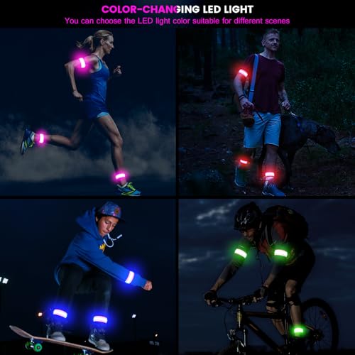 Fokia Kunbio Light Up LED Armband for Running Walking at Night,Reflective Arm Bands for Runners,Rechargeable Jogging Lights,High Visibility Night Running Safety Gear Adjustable Running Women Men Kids - color: Pink